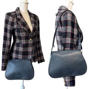 Longchamp Le Foulonné Navy Pebbled Leather Convertible Crossbody Bag Y2K Vintage